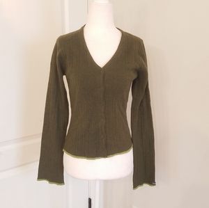 American Eagle snap up wool blend army green cardigan sweater